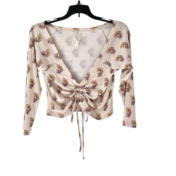 Anthropologie Sabrina Floral Cinched Front Crop Top Cream size small - Picture 4 of 10
